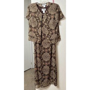 Kari New York VTG Brown Floral Paisley Dress Jacket Set Sleeveless Maxi Shift 10